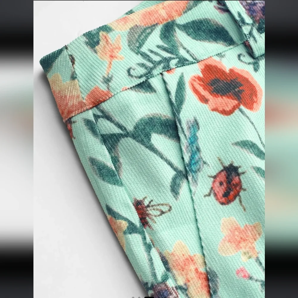 Cider Floral Retro CorduroyJumpsuit in Minty Green Plus 12/14 - Picture 4 of 7